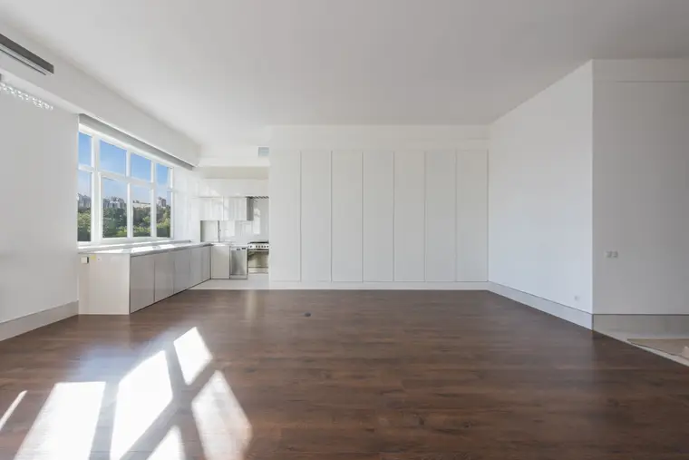Bright hardwood flooring in a kitchen